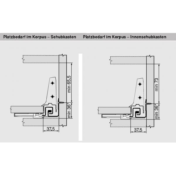 TANDEMBOX TIP-ON Blumotion Korpusschiene Vollauszug, 65 kg, NL= 450mm, li/re