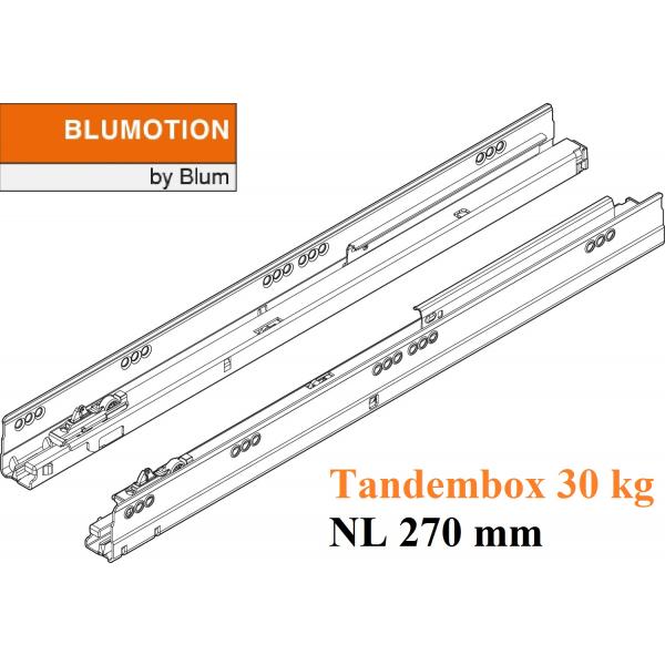TANDEMBOX BLUMOTION Korpusschiene Vollauszug, 30 kg, NL= 270mm, li/re 578.2701B