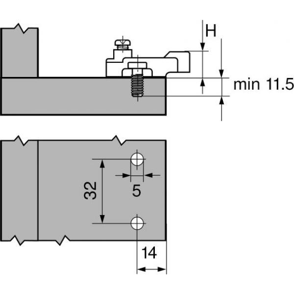 MODUL Montageplatte, kreuz (14/32 mm), 3 mm, Zink, vormontierte Systemschrauben, HV: Langloch