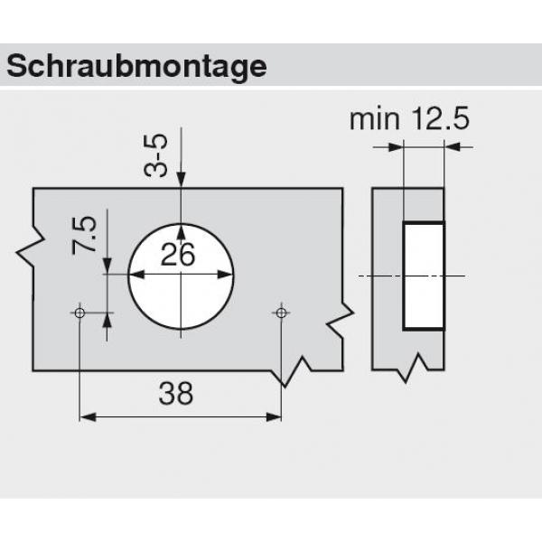 CLIP top Minischarnier 94°, gerade, mit Feder, Topf: Schrauben