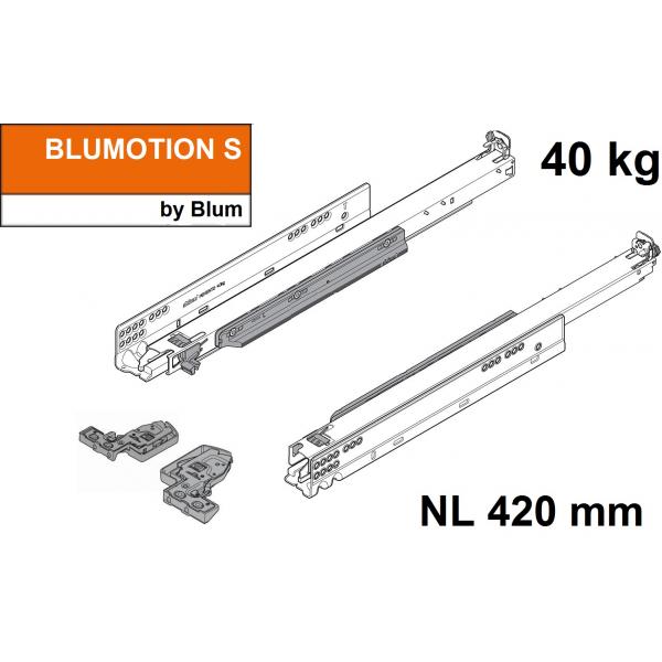 MOVENTO mit BLUMOTION S, Vollauszug für Holzschubkasten, 40 kg, NL=420mm, mit Kupplungen, für TIP-ON-Blumotion, 760H4200S