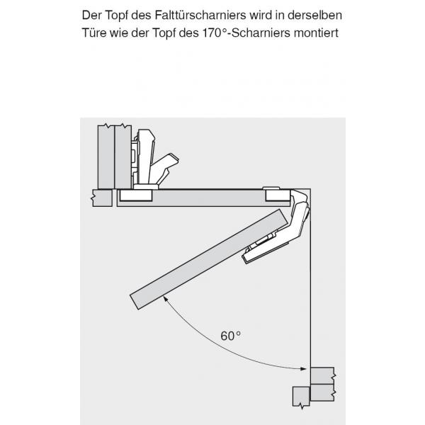 CLIP top 60° Eckschrank-Falttürscharnier, mit Feder, Topf: Schrauben
