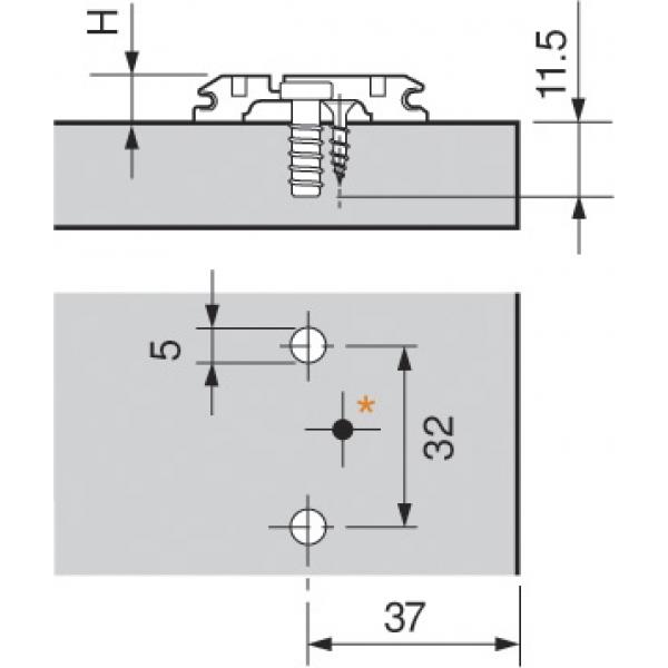 CLIP Montageplatte, 0 mm, Stahl, vormontierte Systemschrauben, HV:Excenter