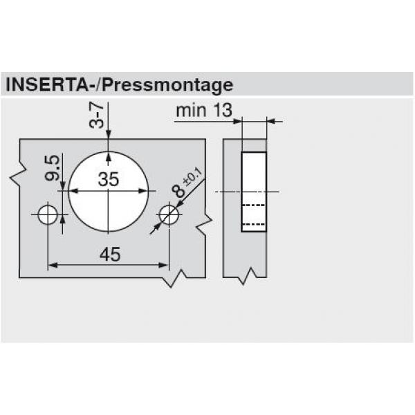 CLIP top BLUMOTION Standardscharnier 110°, gerade, mit Feder, Topf: Einpressen