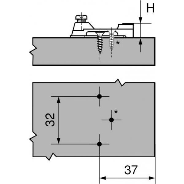 MODUL Montageplatte, kreuz, 3 mm, Stahl, Spax-Schrauben, HV: Langloch