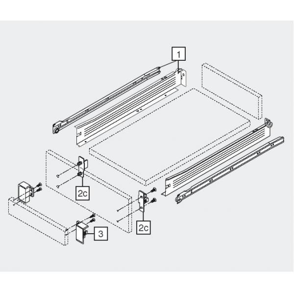 Frontbefestigung, links/rechts, Pressversion, für blum METABOX Höhe N = 54 mm