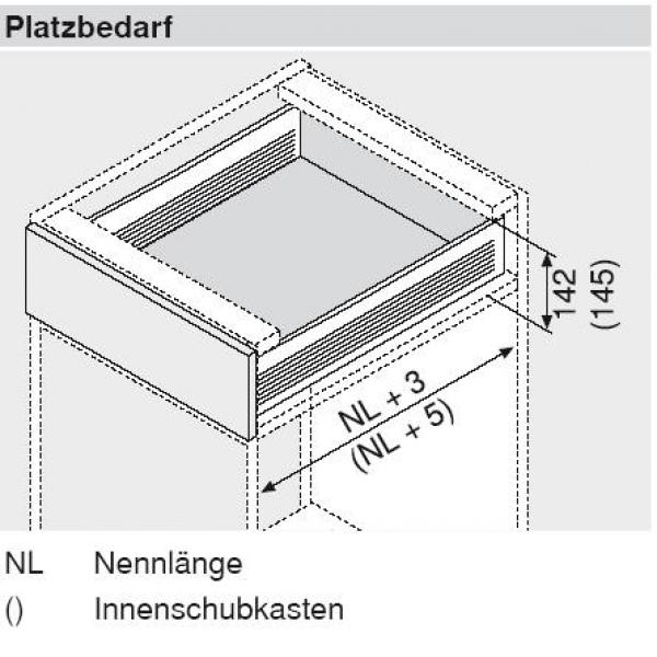 blum METABOX Stahlzarge K = 118 mm, Teilauszug, 25 kg, NL=500 mm, Schraubversion