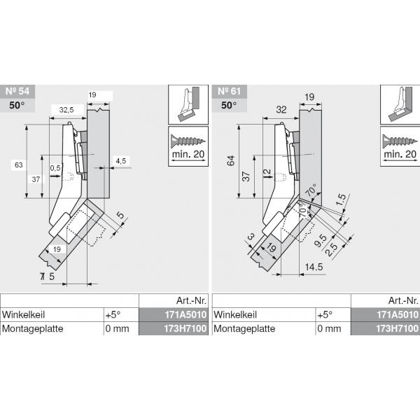 CLIP top BLUMOTION Winkelscharnier 45° I, halbaufschlagend, Topf: Schrauben