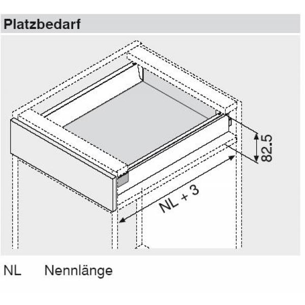 TANDEMBOX antaro Zarge N=68mm, NL=550mm, RAL 9006 weißaluminium, 378N5502SA