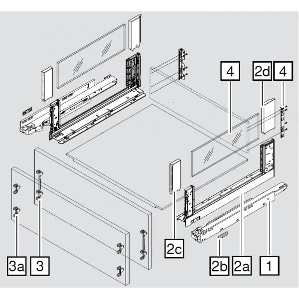 LEGRABOX free Set Glaseinschubelement - seitlich li/re, Höhe 138mm, NL=350-650mm, Klarglas