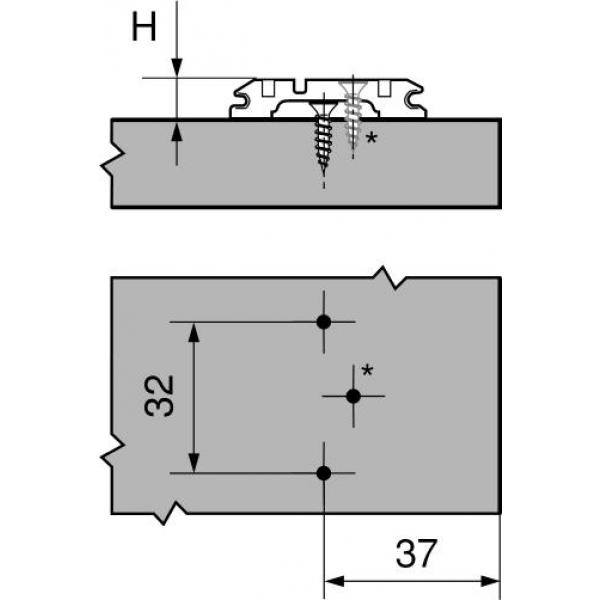 CLIP Montageplatte, 3 mm, Stahl, Spax-Schrauben, HV: Exzenter