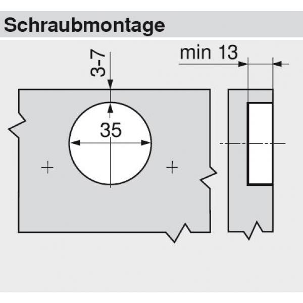 CLIP top BLUMOTION Stollenscharnier 95°, 3 mm gekröpft, Topf: Schrauben