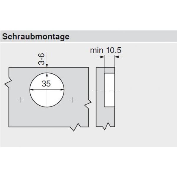 MODUL Standardscharnier 100°, Mittelanschlag, Topf: Schrauben