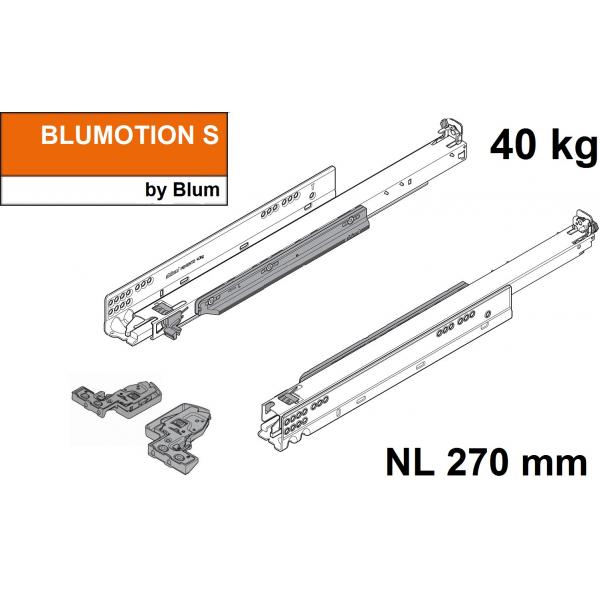 MOVENTO mit BLUMOTION S, Vollauszug für Holzschubkasten, 40 kg, NL=270mm, mit Kupplungen, für TIP-ON-Blumotion, 760H2700S