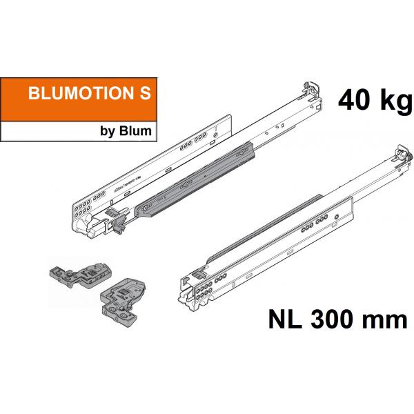 MOVENTO mit BLUMOTION S, Vollauszug für Holzschubkasten, 40 kg, NL=300mm, mit Kupplungen, für TIP-ON-Blumotion, 760H3000S