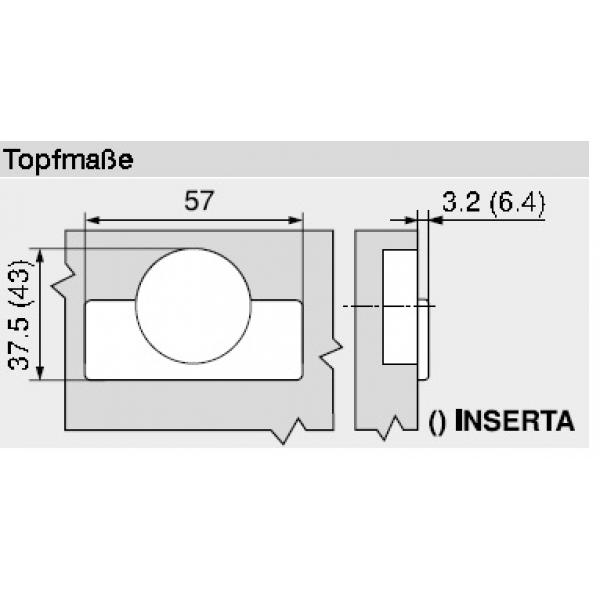 CLIP top Weitwinkelscharnier für 0-Einsprung 155°, Mittelanschlag ohne Feder Inserta, 70T7690.TL